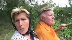 hairy mature video: Grandpa fucks busty granny and teen outdoor