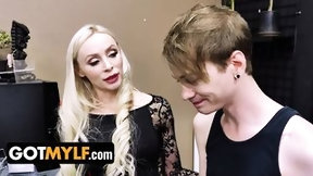 clothed sex video: GotMylf - Hot Milf With Perfect Ass Distracts Young Stud With Passionate Blowjob In A Tattoo Studio