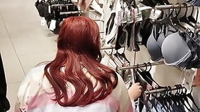changing room video: OUTDOOR RED HAIR BITCH walking with a PLUG and MASTURBATING in the DRESSING ROOM