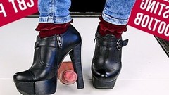 sockjob video: Ballbusting cock trampling and CBT in high heel boots Shoejob Sockjob POV