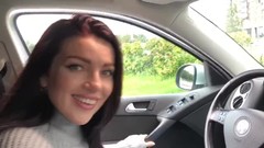 swallowing video: she made a blowjob in the parking lot, swallow sperm and cum in her panties.