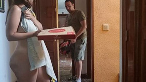 pizza video: Lucky pizza delivery guy fucks that splendid naked cock-teaser