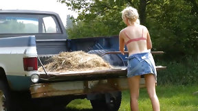 hairless video: Big ass country MILF blonde Jenessa Dawn outdoor striptease fun