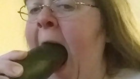 food video: Cucumber in Pussy, then Piggy Sucks it Clean