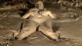 swimming video: Crazy Plumper Goes To Night Forest To Swim In Puddle Of Mud