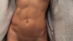 fitness video: Super fit milf with great abs shows off her big tits n pussy