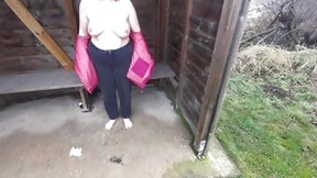 tit slap video: Barefoot, naked tits slapping at public bus stop