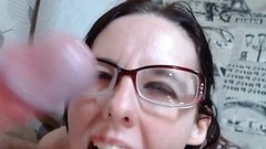 glasses video: Skinny Nerd Girl Gets a Big Facial