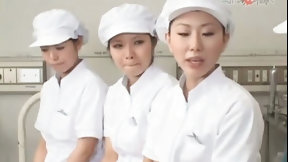 asian nurse video: Asian nurses slurping cum out of loaded shafts in group