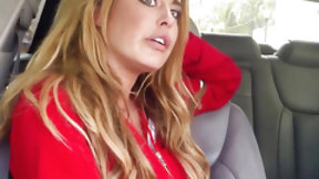 car video: Stranded busty blonde fucked closeup in car