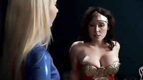 superhero video: Superheroine Wonder Woman Lesbo Femdom Group Ding-Dong Domination