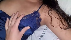 latina in homemade video: Blindfolded brunette is eagerly sucking a rock hard dick in the middle of the night
