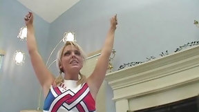 cheerleader video: Big dick guy blows his cum all over the face of this girl