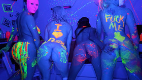 body painting video: College students with body painting fucked in ultraviolet light