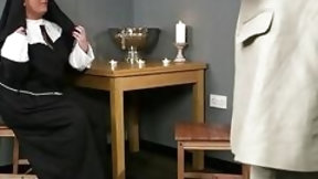 nun video: Perverted chubby nun undresses and sucks his dick