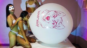 balloon video: Your SEXY Stepsisters Blow To POP Your HUGE 50 Inch Looner Wolf Balloon
