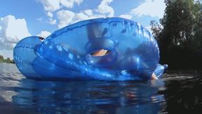 inflatable video: Alla rides a big inflatable stingray on the lake and hotly fucks him and POPS his nail during orgasm!!!
