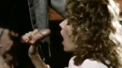 curly hair video: Curly vintage girl gets on her knees and does deepthroat blowjob