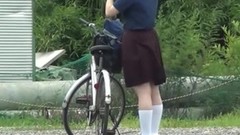 japanese teen video: Japanese teen schoolgirl rubs her pussy over her panties