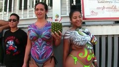 public sex video: Nude girls with sexy body paint out in public on the streets