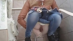 public toilet video: Collection of amateur chicks squatting and pissing in a public toilet