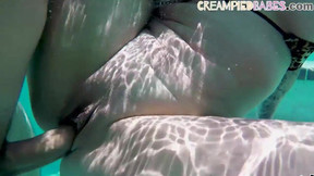 underwater video: Bigtit milf fucks underwater before poolside sex