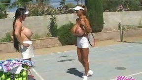 tennis video: Minka and Jade Feng - Topless Tennis
