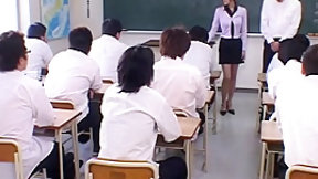 japanese teacher video: Japanese Teacher degraded and Cum covered by her Students