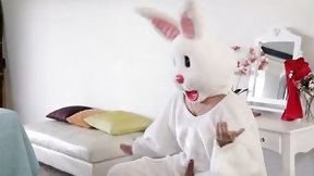 bunny video: Wicked easter egg hunt with glad end for disguised stepbrother