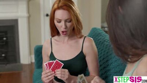 roommate video: Strip poker ended with redhead and brunette having a threesome with their roommate
