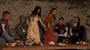 medieval video: Top women share men in proper medieval orgy