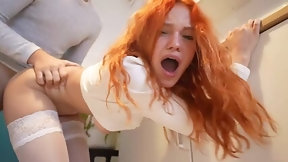 redhead teen video: Petite redhead teen seduced BF with her delicious ass and got hard sex in the kitchen.