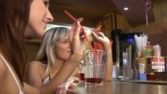 bar video: Intense three way behind the bar counter