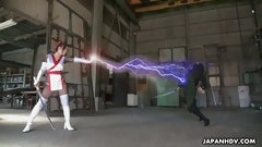 asian cosplay video: Ninjas from hell interrogate Asian super girl Ria Sakurai