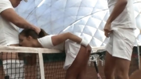 tennis video: Euro babe assfucked in threeway after tennis