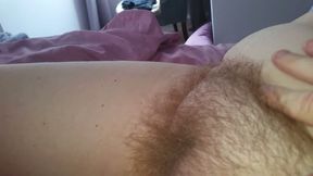 uncut dick video: My hubby loves to play with my hairy meaty pussy and his uncut cock