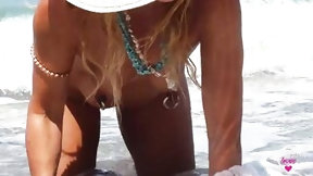 pierced nipples video: nippleringlover Beauty milf naked beach multiple snatch piercings intense spread
