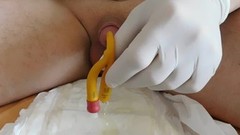 catheter video: catheter and diaper pee play (insert a taking out the catheter)