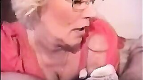 gilf video: Very hot granny with glasses smoking while sucking dick