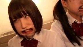 japanese deepthroat video: Kinky Asian teens showing off their deepthroating skills