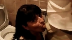 restaurant video: Wife swallow cum in the restaurant toilet.