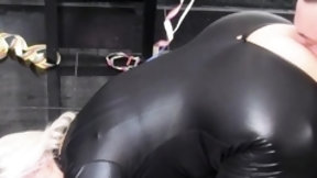 rubber video: Chubby german blonde mom with big ass in latex