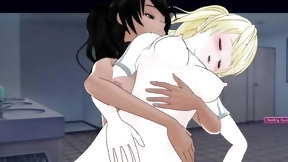 lesbian hentai video: Gorgeous lesbian anime hentai friends lick each other's pussy to relieve stress