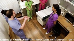 clinic video: Student Nurses Lenna Lux, Angelica Cruz, & Reina Practice Examining Every Other first Day of Clinicals