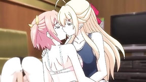 lesbian hentai video: Anime lesbians are licking and kissing while playing with a sex toy
