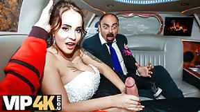 limousine video: VIP4K. Random passerby scores luxurious bride in the wedding limo