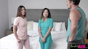 asian dick video: Teen stepsisters make a penis check up with their cunts!