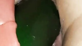 cucumber video: Double penetration with gigantic cucumber