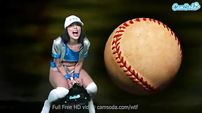 baseball video: Hot Latina masturbates with dildo and rides Sybian till orgasm