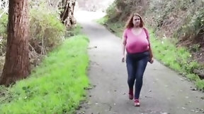 mega tits video: Bouncing her biggest melons back from the shops